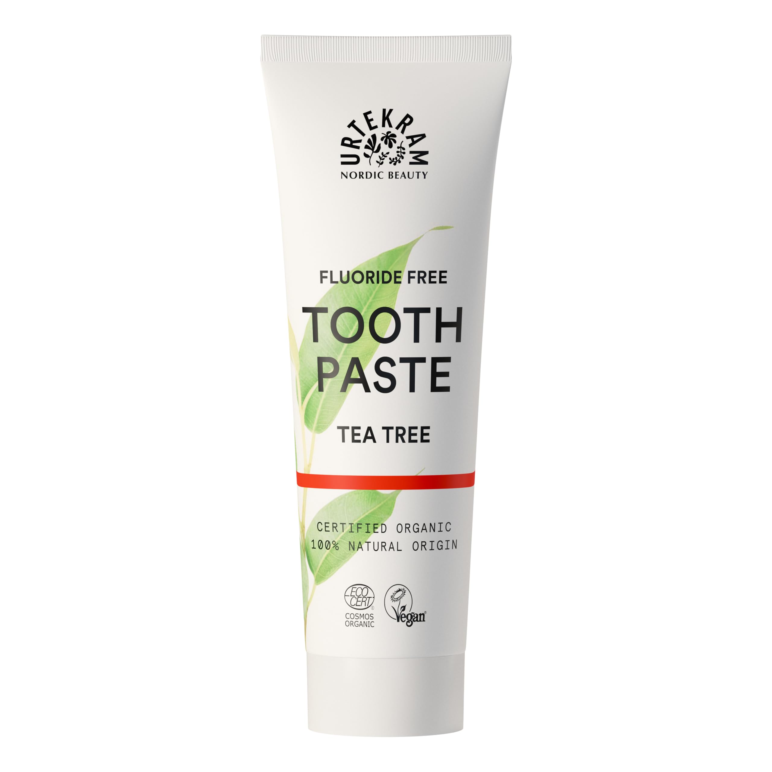 UrtekramFlouride Free Tea Tree Toothpaste - Vegan - Organic - Natural Ingredients - Urtekram Dental, 75ml (Pack of 1)COSMOS Organic by EcocertCOSMOS Organic by EcocertCOSMOS Organic by Ecocert