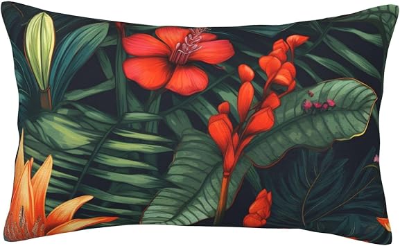 Flower Green Leaves Rectangle Throw Pillow Cover 16X24 Inch Lumbar Pillow Case Modern Decorative Pillowcase with Hidden Zipper Sofa Couch Cushion Covers for Living Room Bedroom Bed Decor