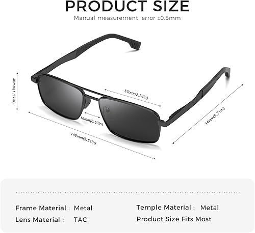 Miniatura 4 de SUNGAIT Gafas de sol rectangulares retro para hombre, ajustables, antideslizantes, polarizadas, UV400, lente para conducir pesca