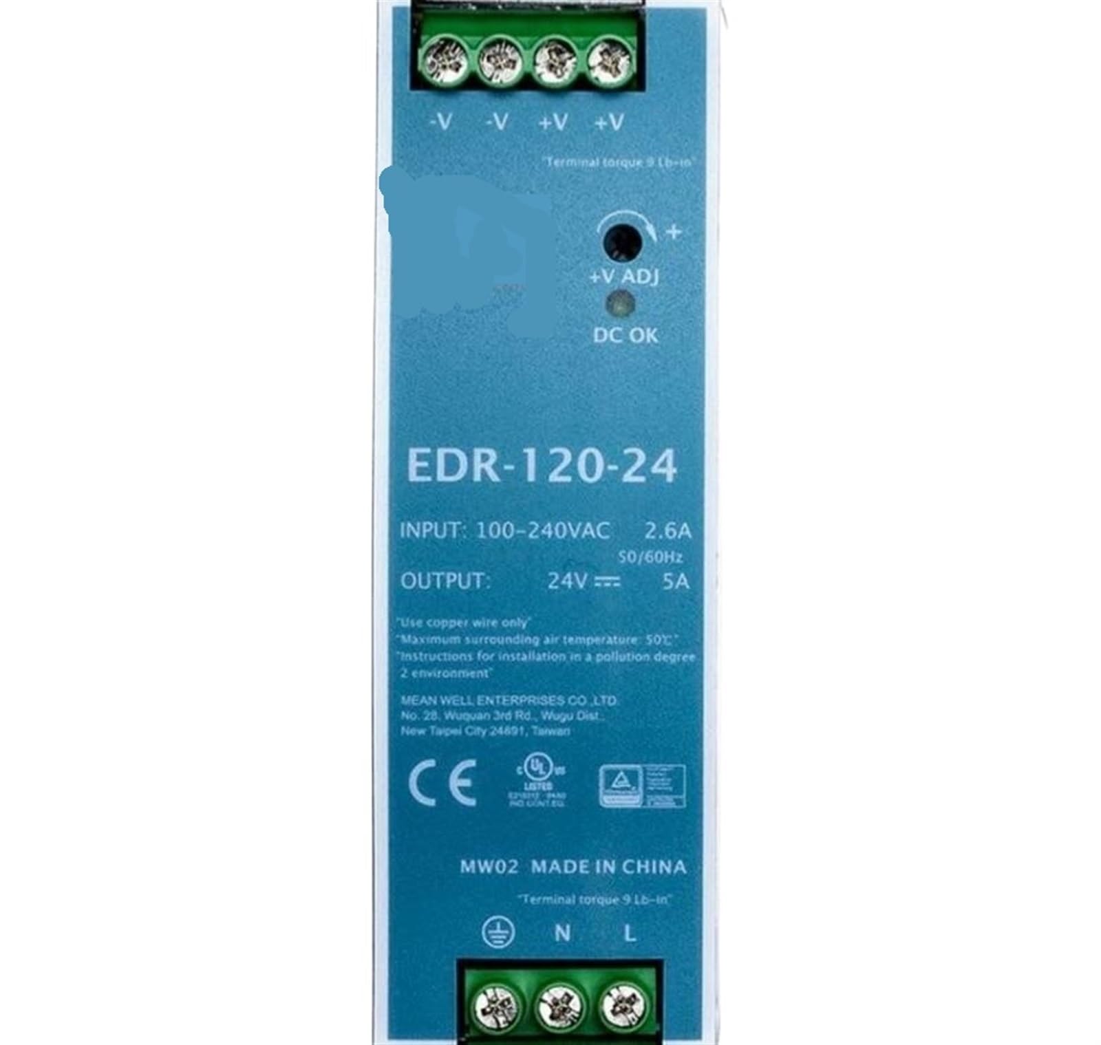 Alimentation 120W 24V 5A EDR-120-24 AC/DC monophasée pour automates programmables