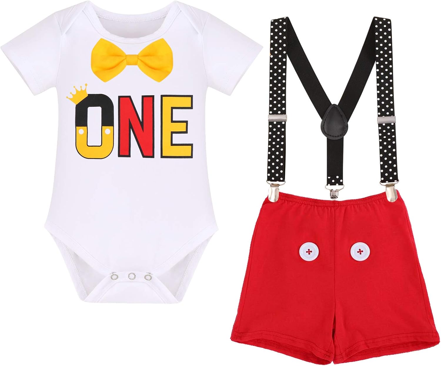 IBTOM CASTLE First Birthday Cake Smash Mouse Outfits for Baby Boys Gentleman Formal Suit Bowtie Bib Pants Tuxedo Clothes Set