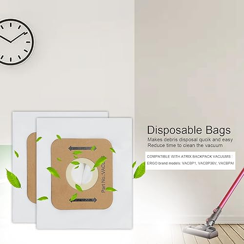 Miniatura 3 de Bolsas de filtro HEPA VACBP6 de repuesto para aspiradora Atrix Ergo de 8 cuartos de galón, repuesto VACBP1 VACBP36V VACBPAI bolsas de vacío blancas