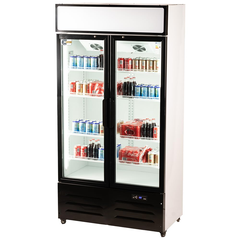Cleiton® Armario Expositor Refrigerador 2 Puertas de Cristal 600 Litros Doble Cristal Templado Refrigeracion Ventilada Antivaho 1000x570x1980 mm | Vitrina Expositora Refrigerada | Nevera Frio Bebidas