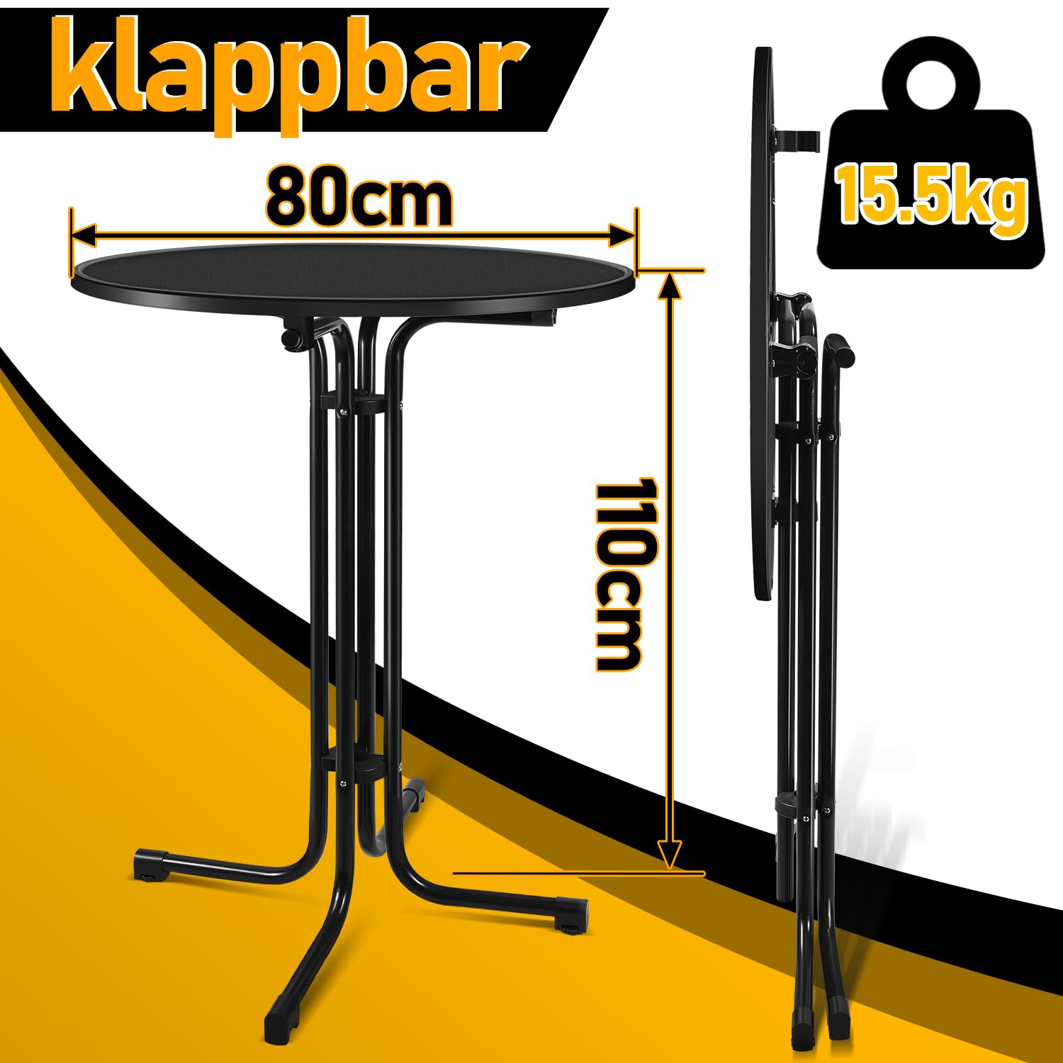 2er Set Stehtisch Klappbar 80 cm Outdoor Schwarz Stehtische Klappbar Höhenverstellbar Stehtisch mit Husse Bartisch Rund 110cm Hoch Bistro Tisch Indoor