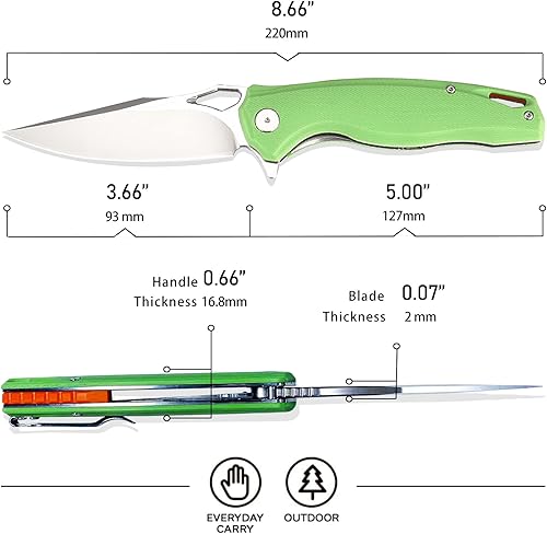 Miniatura 5 de ESaure Navaja de bolsillo plegable de alta calidad con clip de bolsillo, herramienta multifuncional para exteriores con hoja de acero D2, mango G10