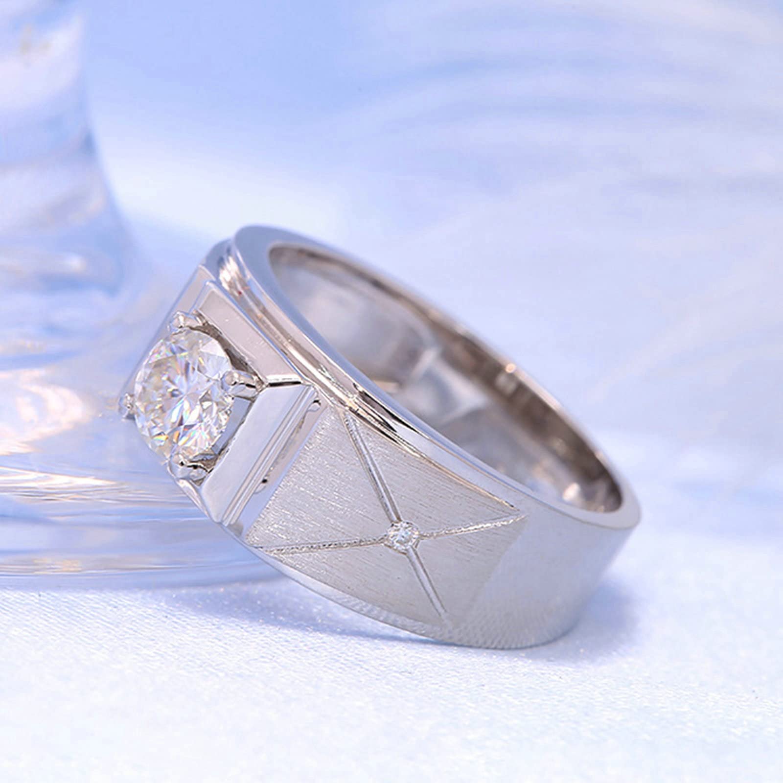 Anello Fidanzamento Uomo, Anello Oro Bianco Uomo 18K Croce Opaca A 4 Punte 0.5ct Rotonda Moissanite/Diamante Coltivato In Laboratorio Fedi Nuziali
