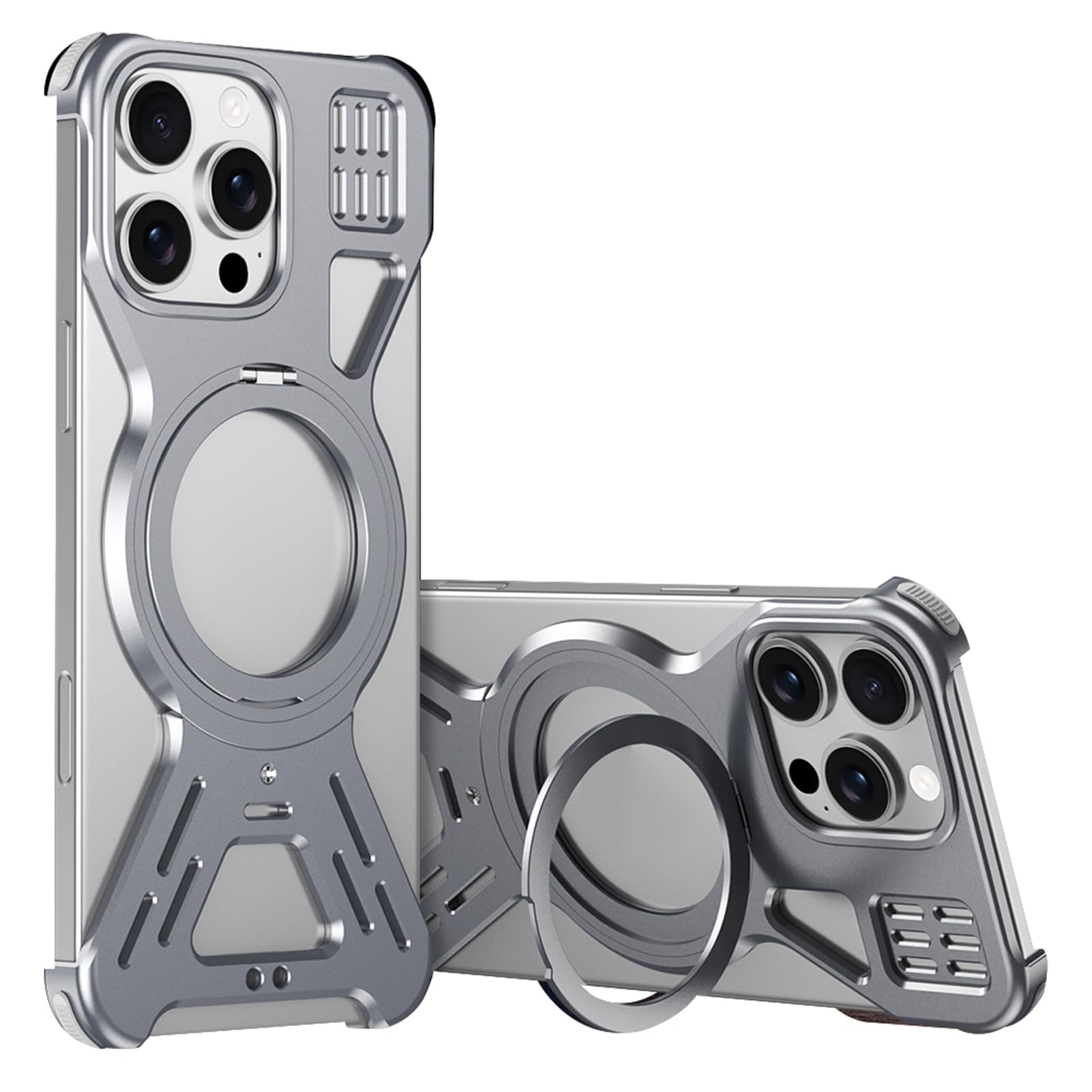 misile-Metal Case for iPhone 17 Pro Max 17 Pro Air 17 Hollow Heat Dissipation Armor Magnetic Ring Case