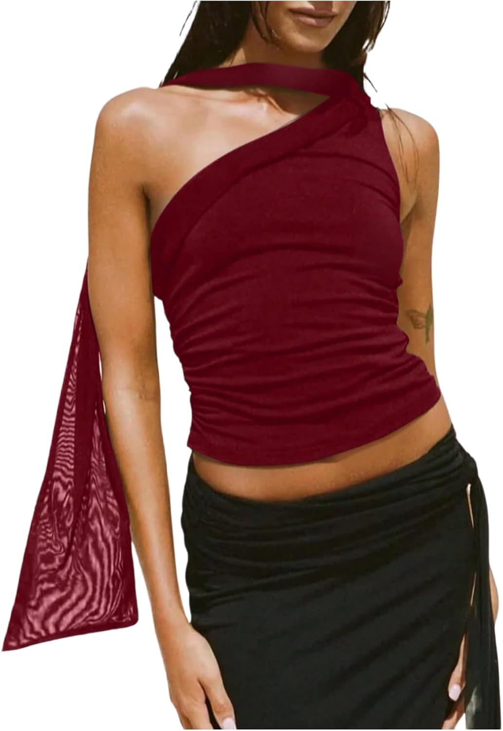 RoseSeek Women's Leopard Asymmetrical Halter Tops Sleeveless Slim Fit Summer Going Out Y2K Crop Tank Top