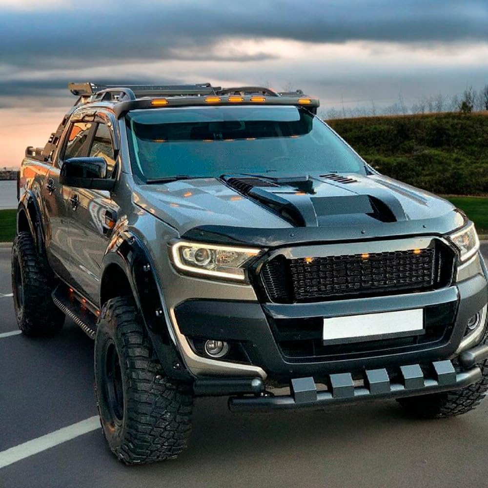 Oneway Motorhaubenhutze kompatibel mit Ford Ranger T7/T8 2015-2022 - Schwarz glänzend