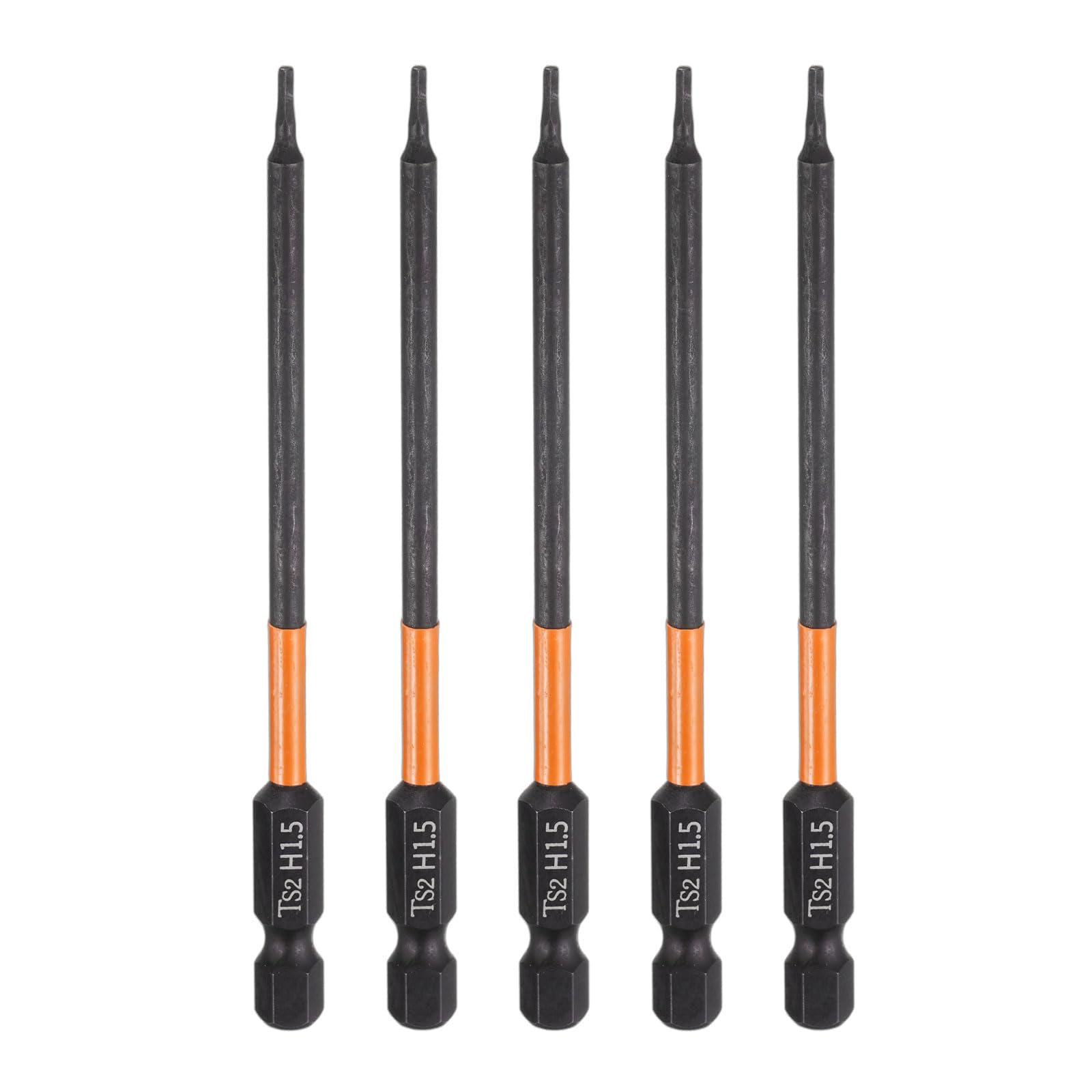 HARFINGTON 5pcs H1.5 Hex Head Drill Bit Wrench 1.5mm Metric Flat Tip 1/4" Hex Shank 100mm (4") Long Magnetic Black Phosphate Hexagonal Screw Driver