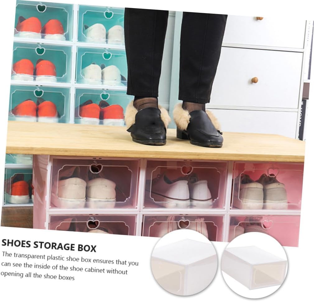 Large Capacity Shoe Storage Boxes with Flip-top Lids, Thick Plastic Organizer for Home Closet, 6pcs Pearl White Stackable Shoe Organizers for Sneakers and Boots