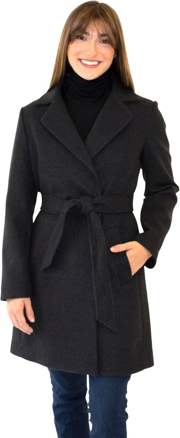 Nine West womens Ah8571 - Nine West Mid-length Faux Wool Coat