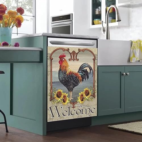 Miniatura 3 de OEME Gallo, cubierta magéntica para lavavajillas, diseño de girasol, imán autoadhesivo para refrigerador, calcomanías decorativas de pollo,