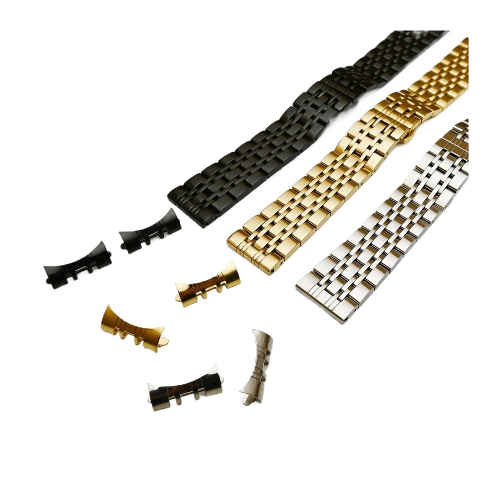 HMFang Bracelet de montre en acier inoxydable 12 mm 16 mm 18 mm 19 mm 20 mm 22 mm 24 mm Bracelet de montre compatible avec les montres mécaniques à quartz (argent, rose doré, 24 mm)