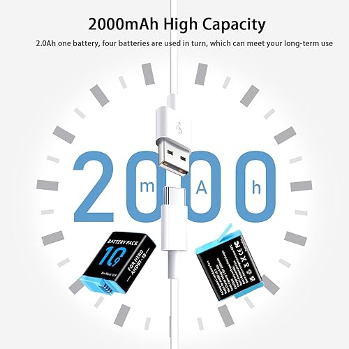 Miniatura 2 de Bonadget Paquete de 3 baterías de 2000 mAh y cargador de almacenamiento de 3 canales para Gopro Hero 109 con puerto de carga USB y tipo C compatible