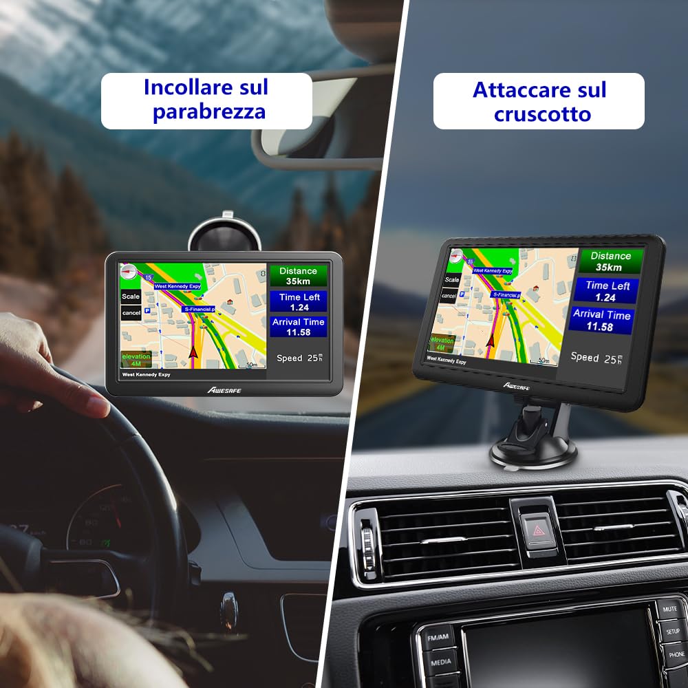 AWESAFE Bluetooth Navigatore Auto Camion con Telecamera retromarcia 7 Pollici GPS Navigatore con Trasmissione vocale, Mappa 2D/3D, Aggiornamenti Gratuiti delle Mappe a Vita