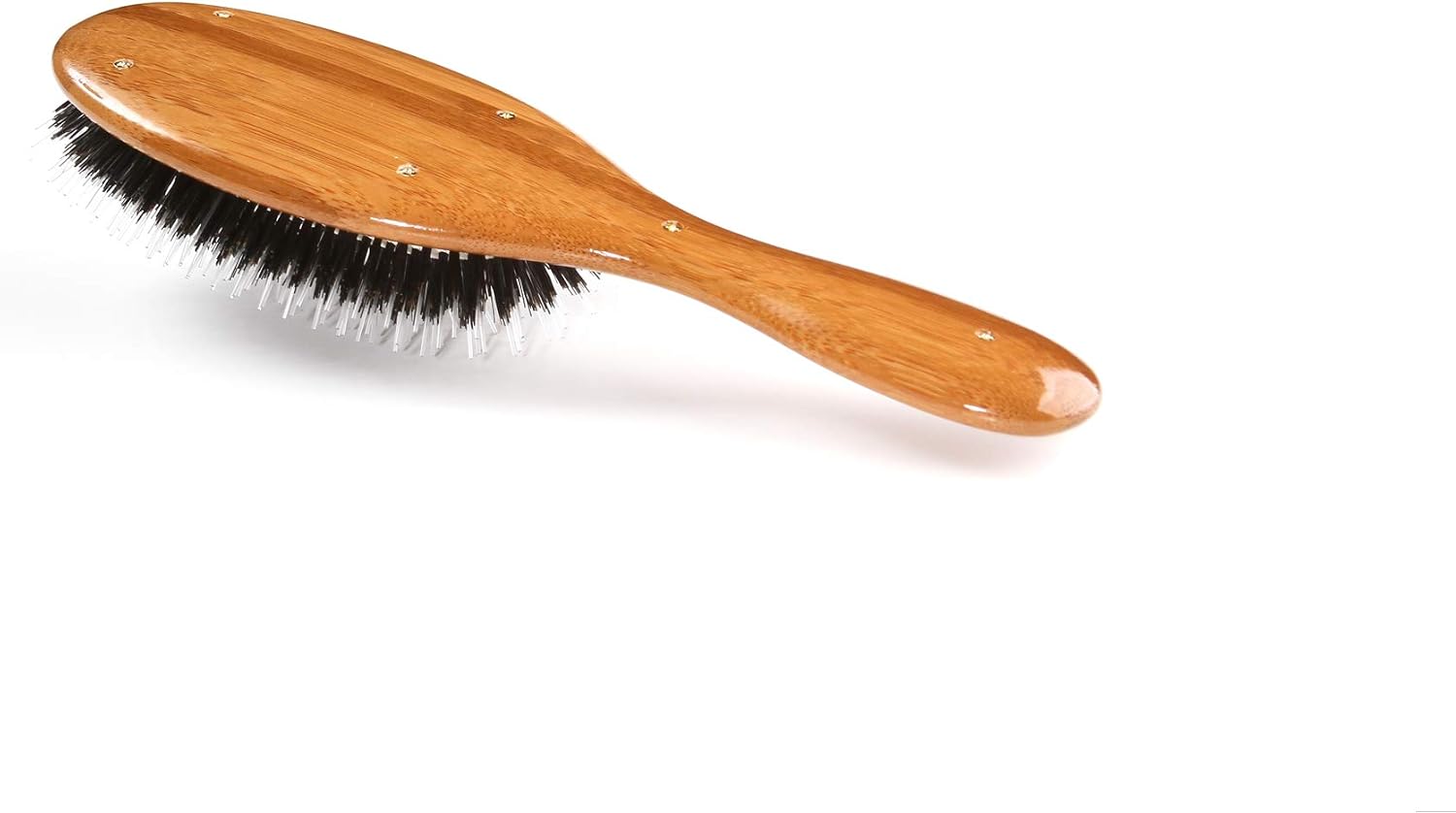 Bass Brushes | Shine & Condition Pet Brush | 100% Natural Bristle + Nylon Pin | Pure Bamboo Handle | Medium Oval | Dark Finish | Model 53P-DB