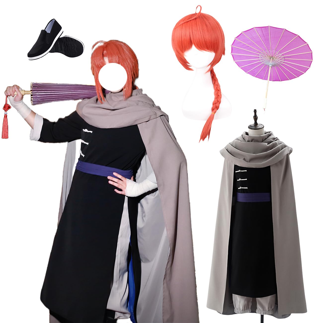 Amazon.co.jp: [HAOJEE]銀魂神威コスプレ衣装 『靴、道具傘、ウイッグ