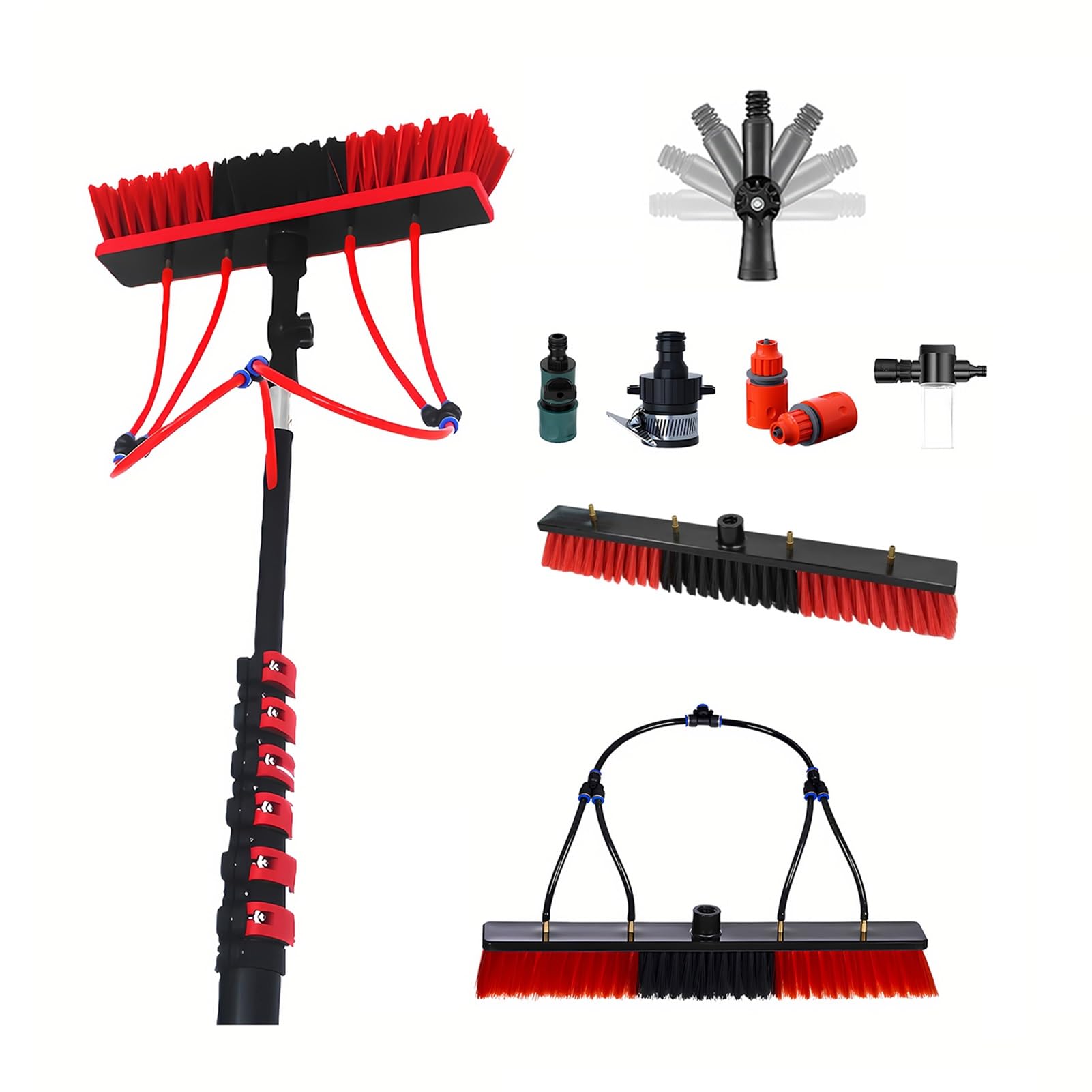 Water Fed Pole Solar Panel Cleaning Kit with Carbon Fiber Extension Pole,Professional Solar Panel Brush,Window Squeegee,Telescopic Cleaning System for Roofs,Glass,Skylights(12.2m)