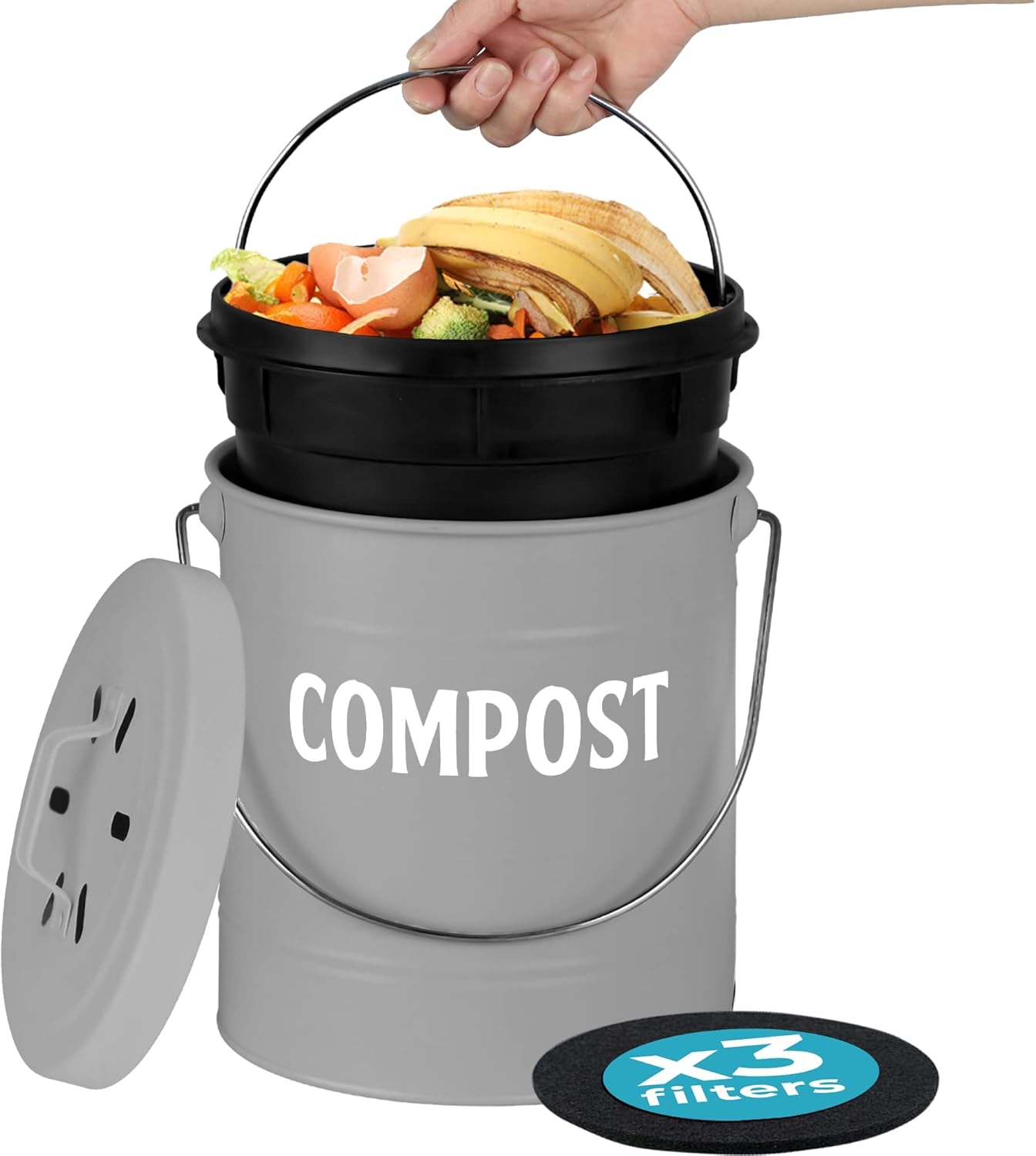 Kitchen Compost Bin by Saratoga Home 1.3 Gal/5L Metal Compost Bucket