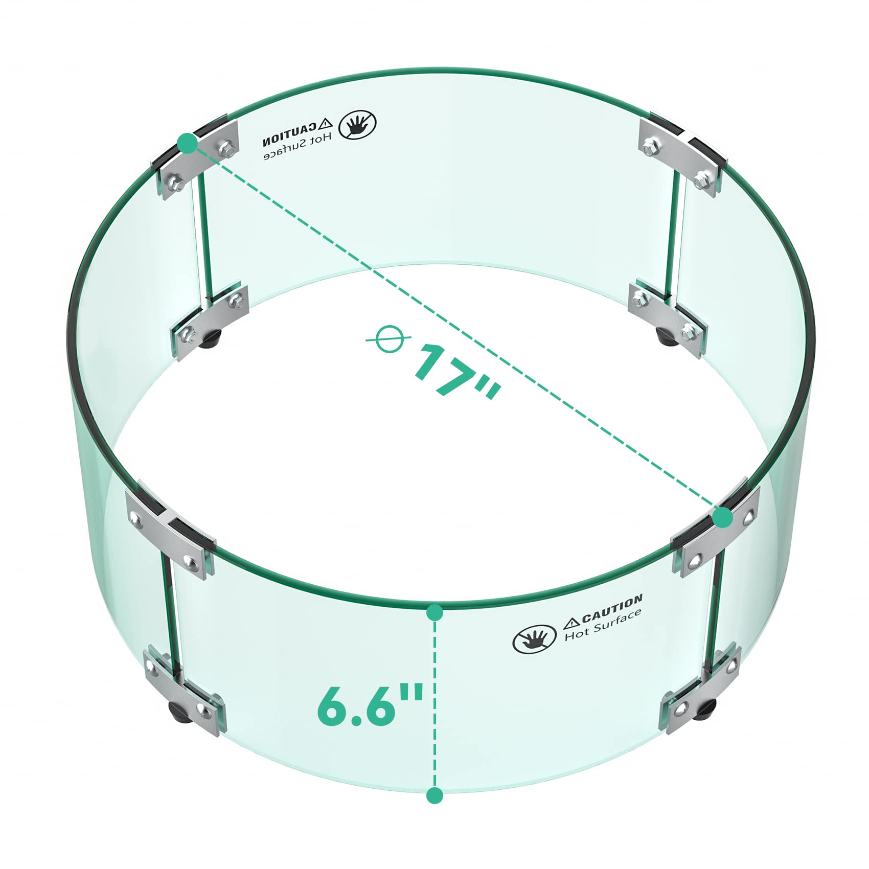 Skyflame Okrągła szklana osłona przeciwwiatrowa 43 cm | Przezroczyste szkło hartowane, osłona płomienia, propan zewnętrzny/gaz ziemny, palenisko/stół