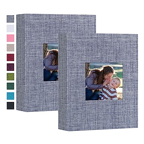 Mublalbum 2 Pack Small 4×6 Photo Album Linen Cover with Display Window Mini Picture Book Each Holds 52 Vertical Pockets for Artwork Postcards or Pictures Storage (Gray)