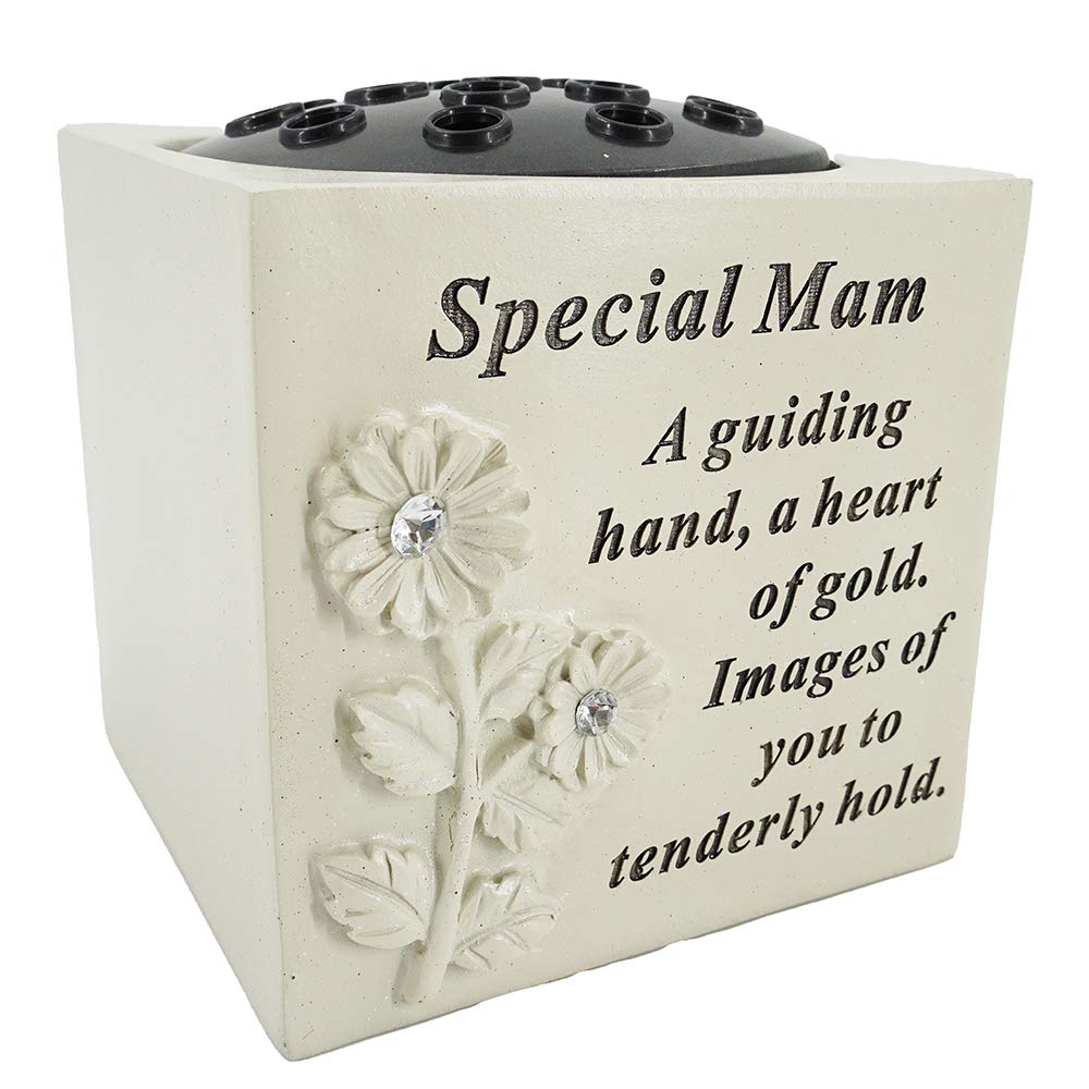 Angraves Multicolor Special Mam Diamante Flower Graveside Memorial Flower Pot Verse Grave Vase Loved One Garden