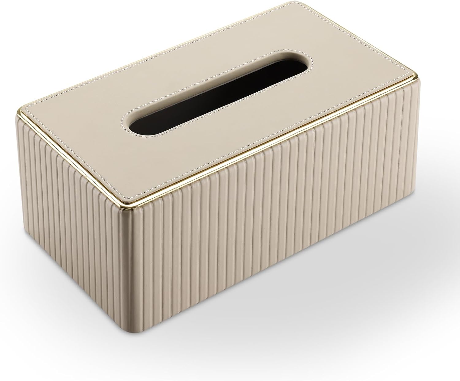 KINGFOM Rectangular Tissue Box Cover, PU Leather Tissue Box Holder with Magnetic Bottom, Napkin & Facial Tissue Holder Dispenser Decorative Box Cover for 120-count (3-Ply) 160-count (2-Ply) Beige