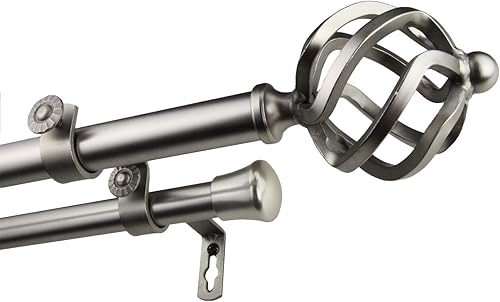 A&F Rod Décor Medusa 1316 - Barra de cortina doble (120-170 pulgadas), níquel satinado