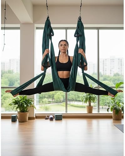 Vista 62 de Kit de hamaca de yoga para trapecio aéreo, ultra fuerte, antigravedad para yoga, volador, juego de herramientas de columpio de inversión Violeta