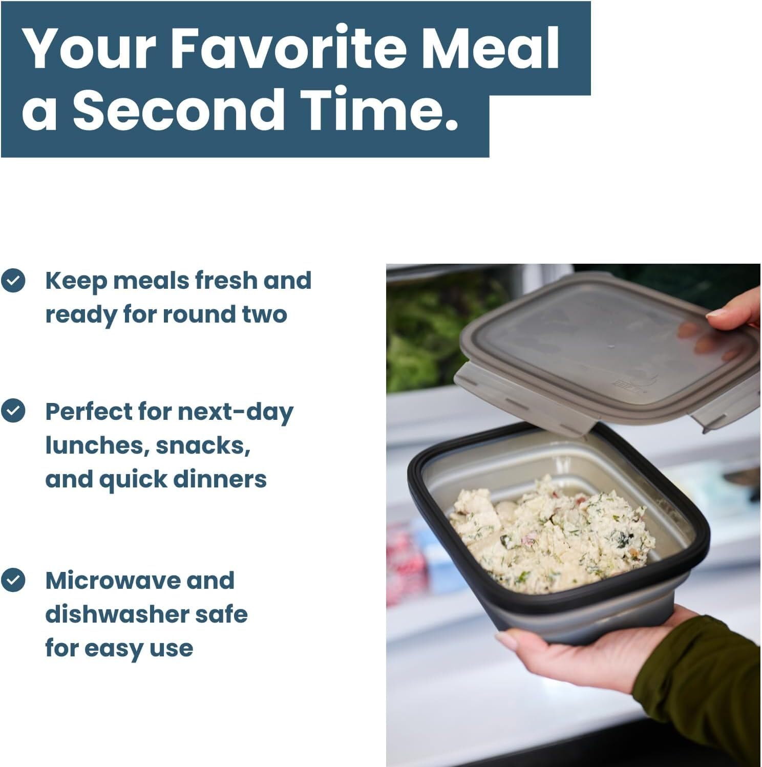 Drip EZ Secondz Faltbare Frischhaltedosen - 4er Set, platzsparende, luftdichte Meal Prep & Restbehälter - Mikrowellen-, Gefrierschrank- & Spülmaschinenfest, BPA-frei, Verschlussdeckel - Anthrazit