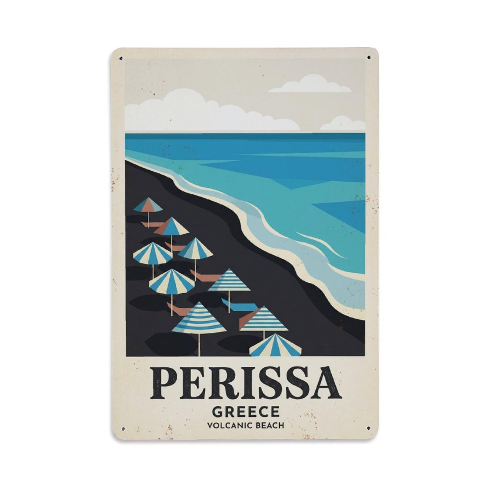 Fyrn Style Metal Tin Sign Vintage Travel Perissa Greece Beach