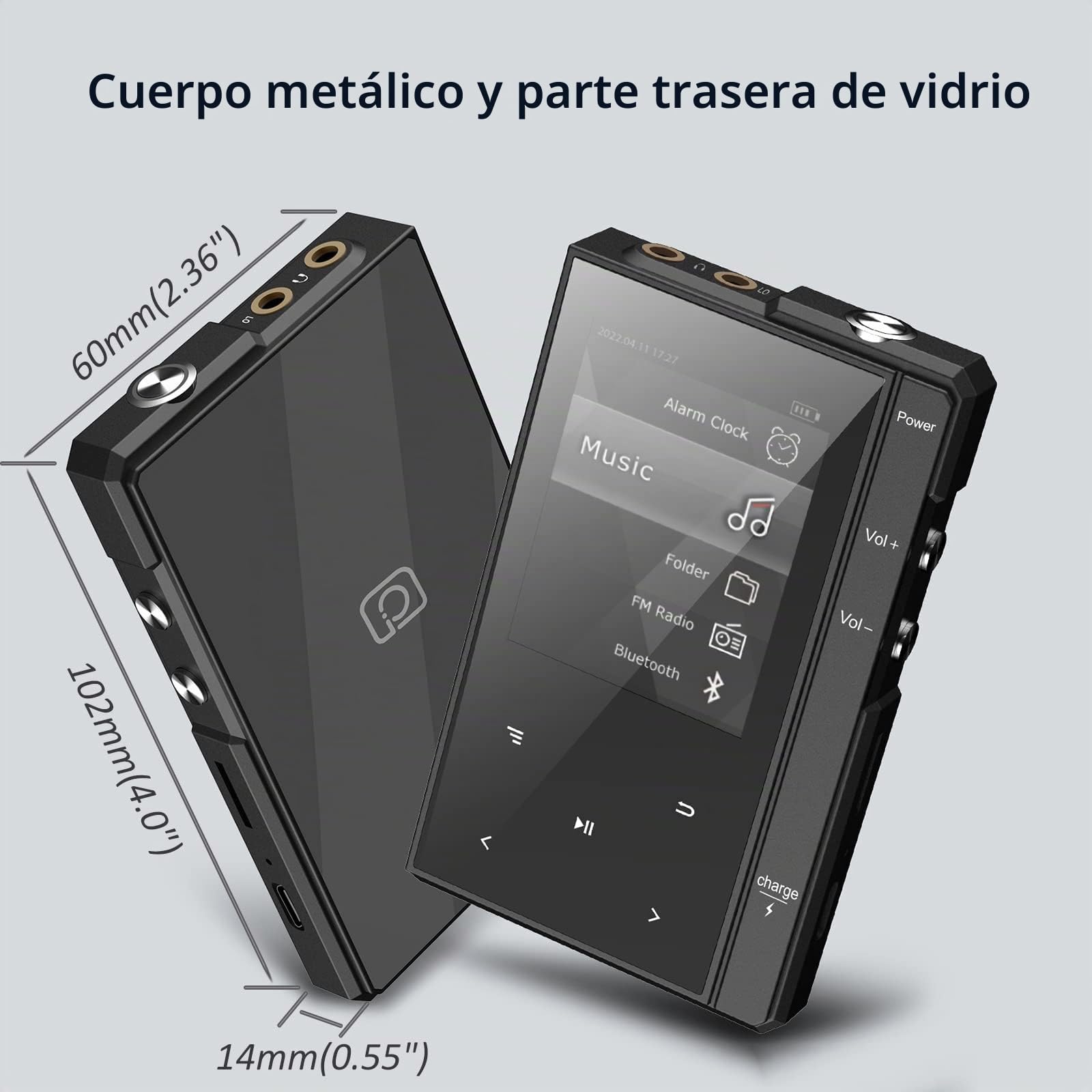 Reproductor MP3 de 96 GB con 90 Horas de Autonomía, Bluetooth 5.0, Reproductor de Audio Digital Z6 con Carcasa Metálica Robusta y Duradera, Pantalla IPS de Cristal de 2,4 Pulgadas, Radio FM,