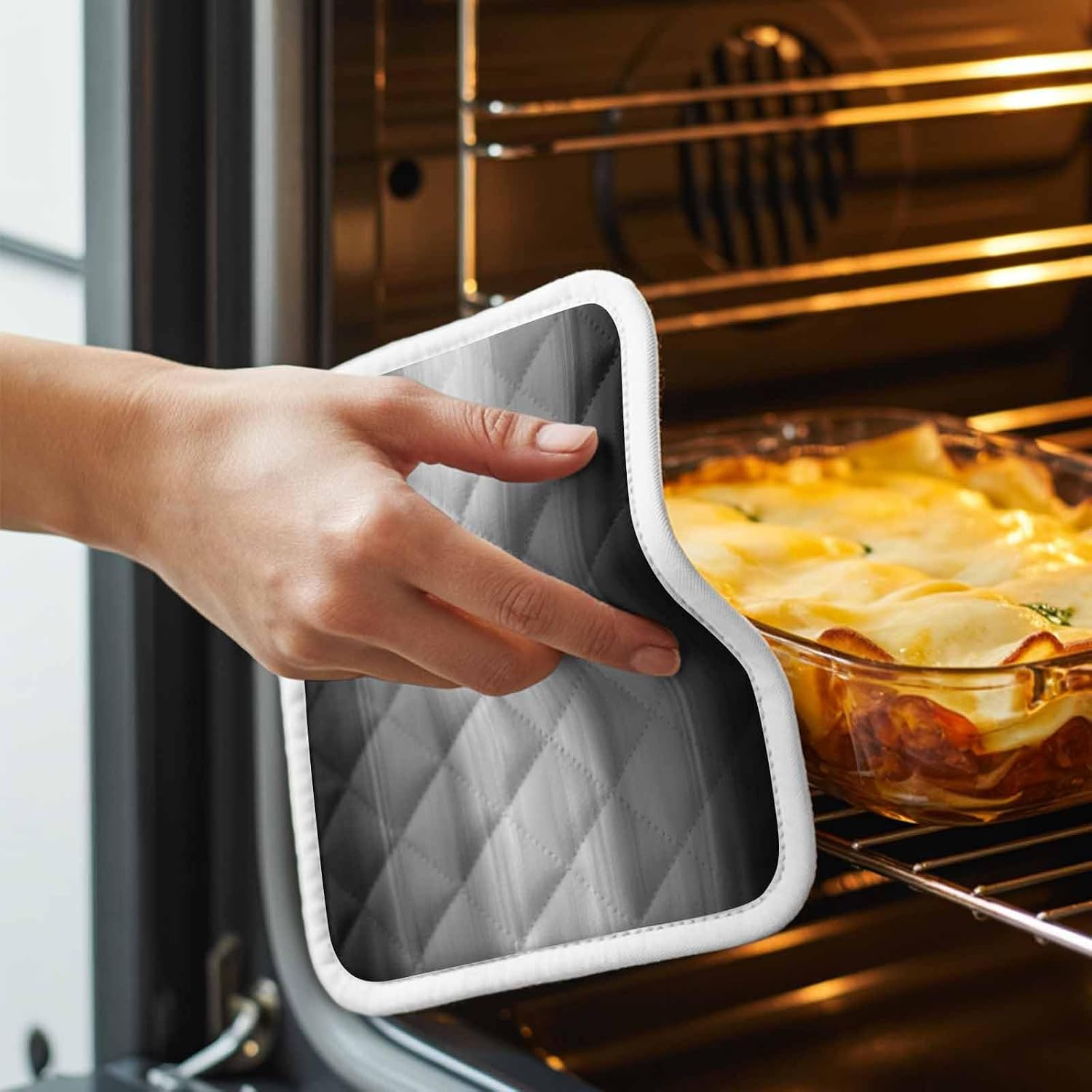 Black Grey Ombre Pot Holders for Kitchen Heat Insulation, Modern Farmhouse Gradients Abstract Potholders Hot Pads with Hanging Loop, Washable Oven Mitts Pot Holder Trivet for Cooking Baking 5 Pack
