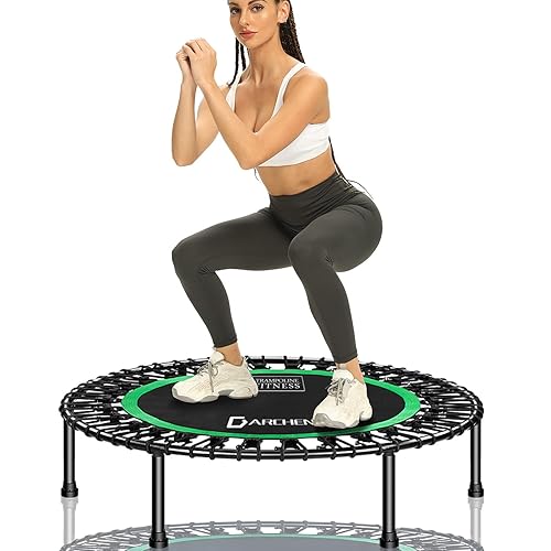 Darchen 200 KG Rebounder Mini Trampoline for Adults, Indoor Small Rebounder Exercise Trampoline for Workout Fitness for Quiet and Safely Cushioned Bounce Adults Kids [100 CM] - One Size - 450F-Green - NO HANDRIAL