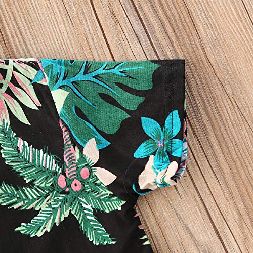 Qwep Toddler Baby Boys Summer Shorts Set Floral Outfits Button Down Shirt Top Bermuda Shorts Hawaiian Clothes 2 Pcs (01 Floral Boys Shorts Hibiscus Green, 3-4T) #TOP5