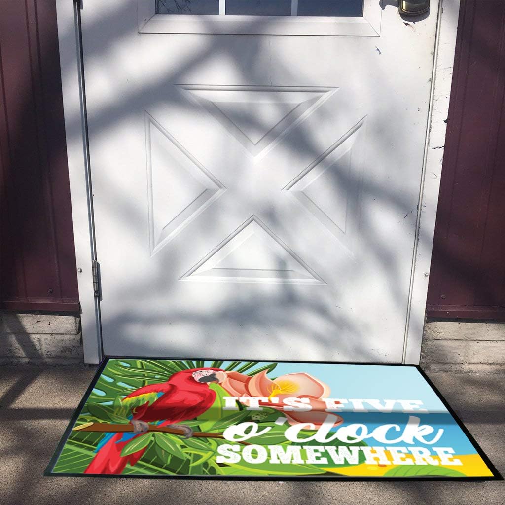 VictoryStore Tropical Tufted Loop Doormat - Fun Beach House Entry Rug, It's Five O'clock Somewhere Design, 24x36 inches