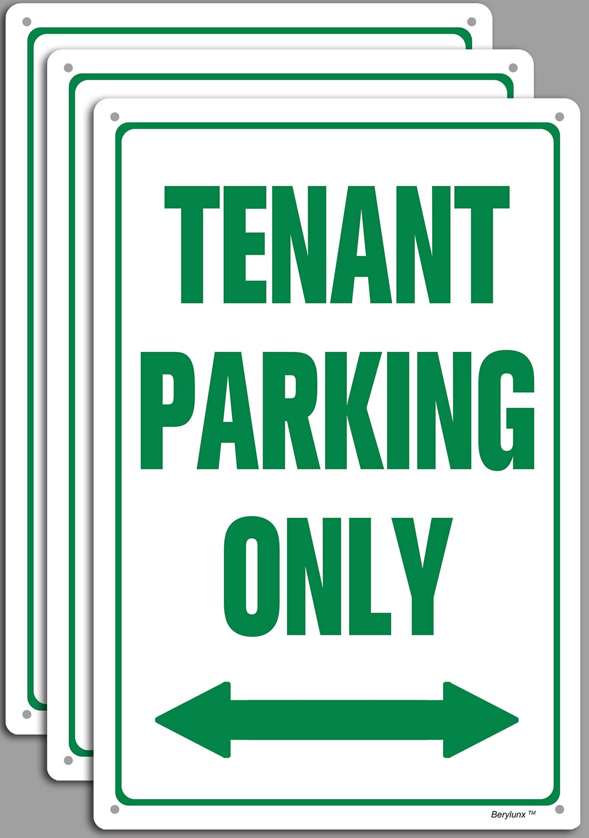 3 Pack 8" x 12" Tenant Parking Only Sign with Bidirectional Arrow Metal Sign Rust Free Aluminum-UV Protected and Weatherproof Green and White