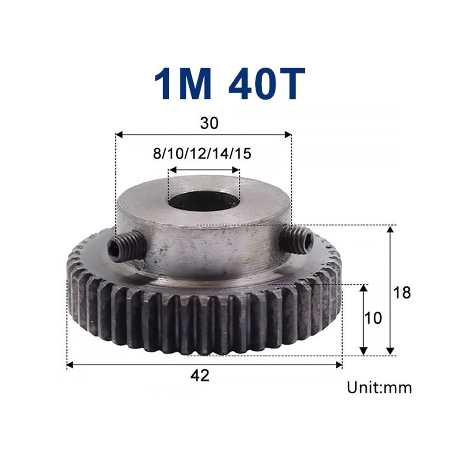 Acero Al Carbono Con Engranaje Recto | Engranaje impulsor del motor 40T de diámetro múltiple(12mm,8pcs 1M 40 Teeth)