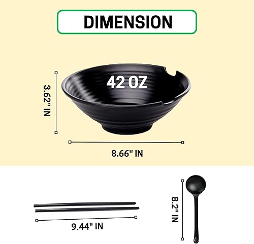 Miniatura 4 de Faz Goods Juego de 2 cuencos para ramen con palillos, cucharas grandes de melamina de 32 onzas, juego completo de vajilla con palillos, cuencos y