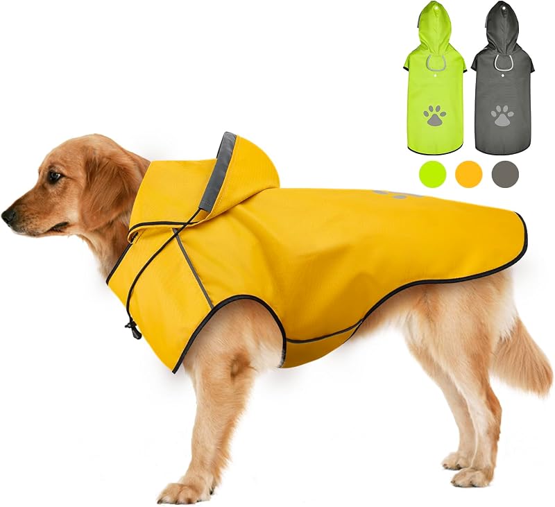 犬レインコート 防水 防風 通気性 軽量 透明フード付き 着脱簡単 マジックテープ調節可能 大型犬 梅雨対策 撥水加工 おしゃれデザイン 反射ステッチ 雨の日も安心