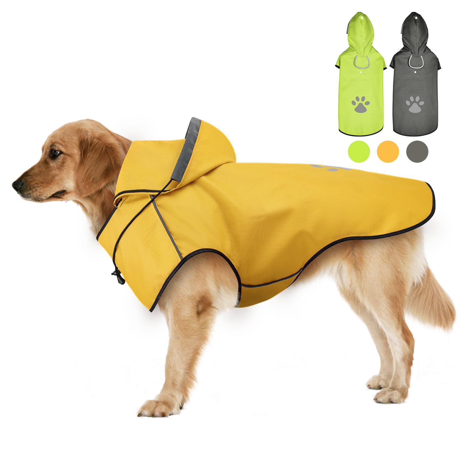 犬レインコート 防水 防風 通気性 軽量 透明フード付き 着脱簡単 マジックテープ調節可能 大型犬 梅雨対策 撥水加工 おしゃれデザイン 反射ステッチ 雨の日も安心 - 1