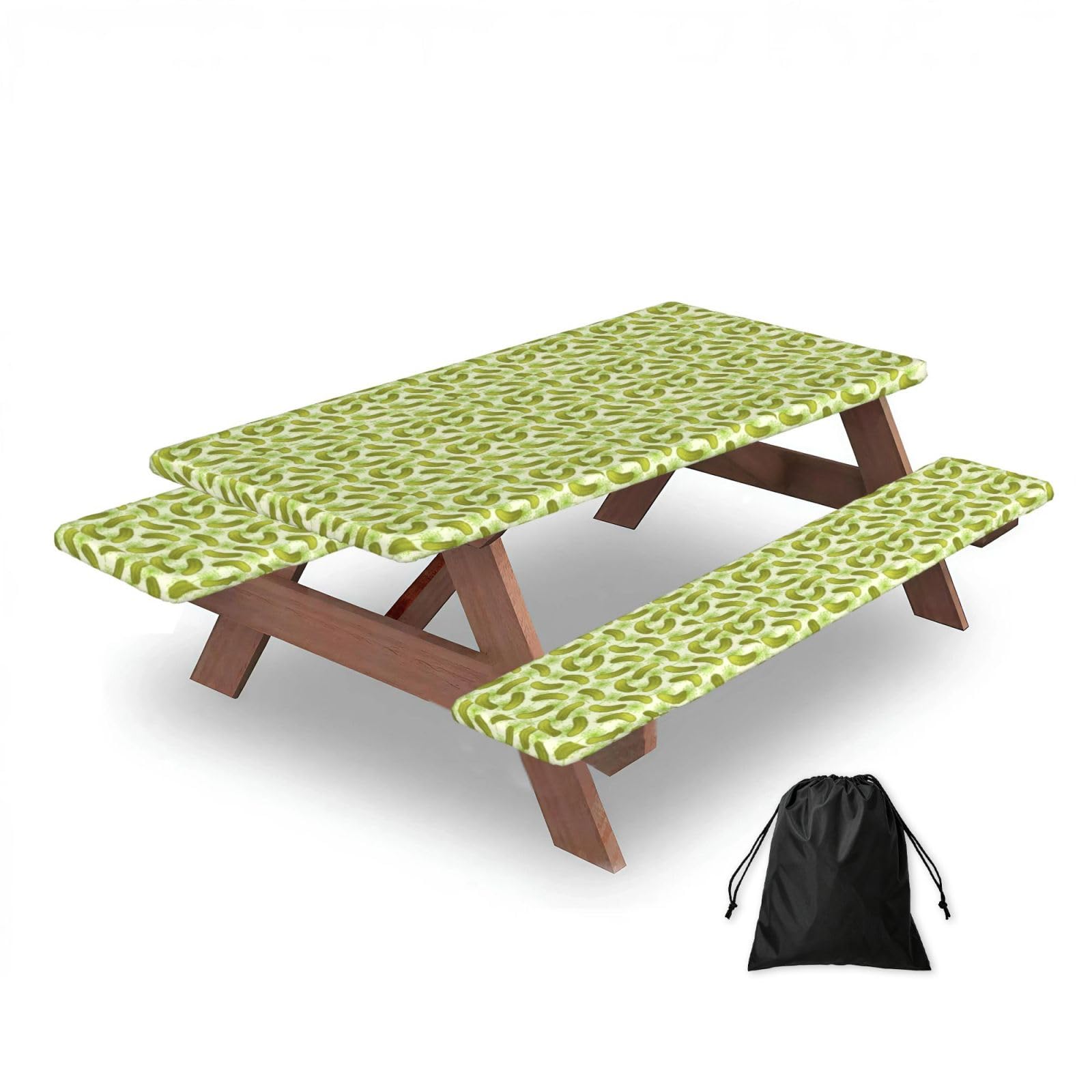 Pickles, Picnic Table Cover With Bench Covers -Waterproof Elastic Fitted Tablecloth for Garden Camping Patio 76x152cm