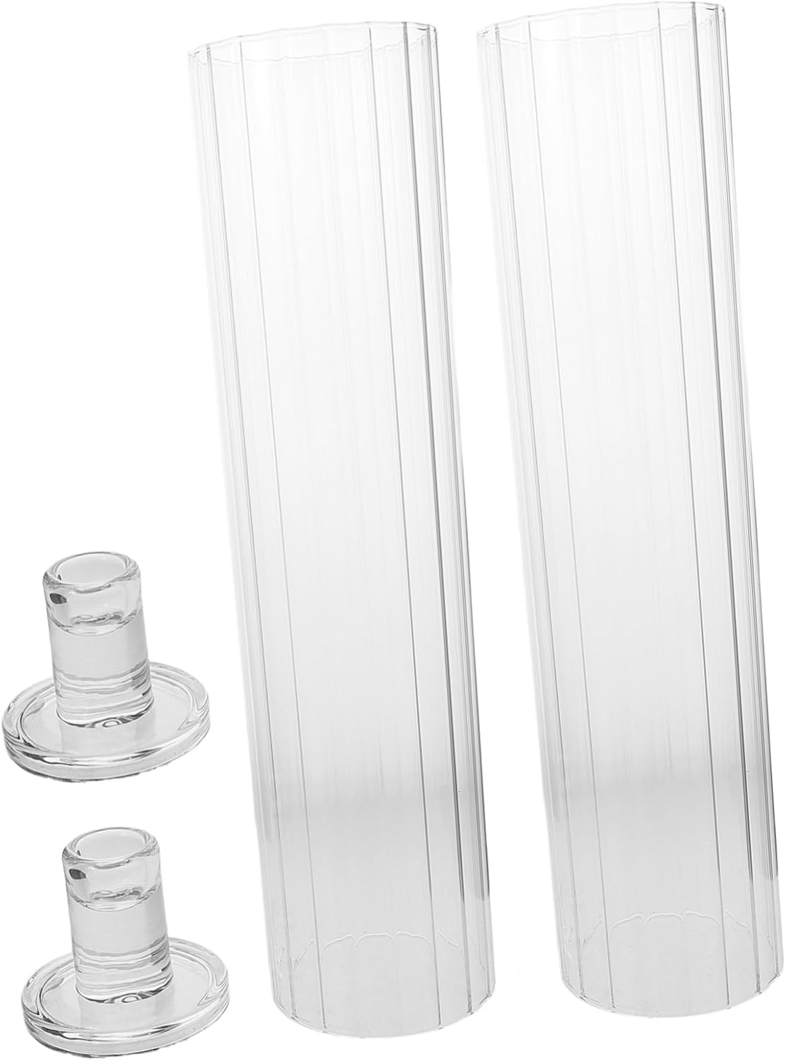 2 Sets Open Ended Hurricane Candle Holder: Clear Glass Candleholder Tube Pillar Taper Sleeve Lamp Shade Flame Chimney Cover Bottomless Cylinder for Wedding Centerpiece Decor