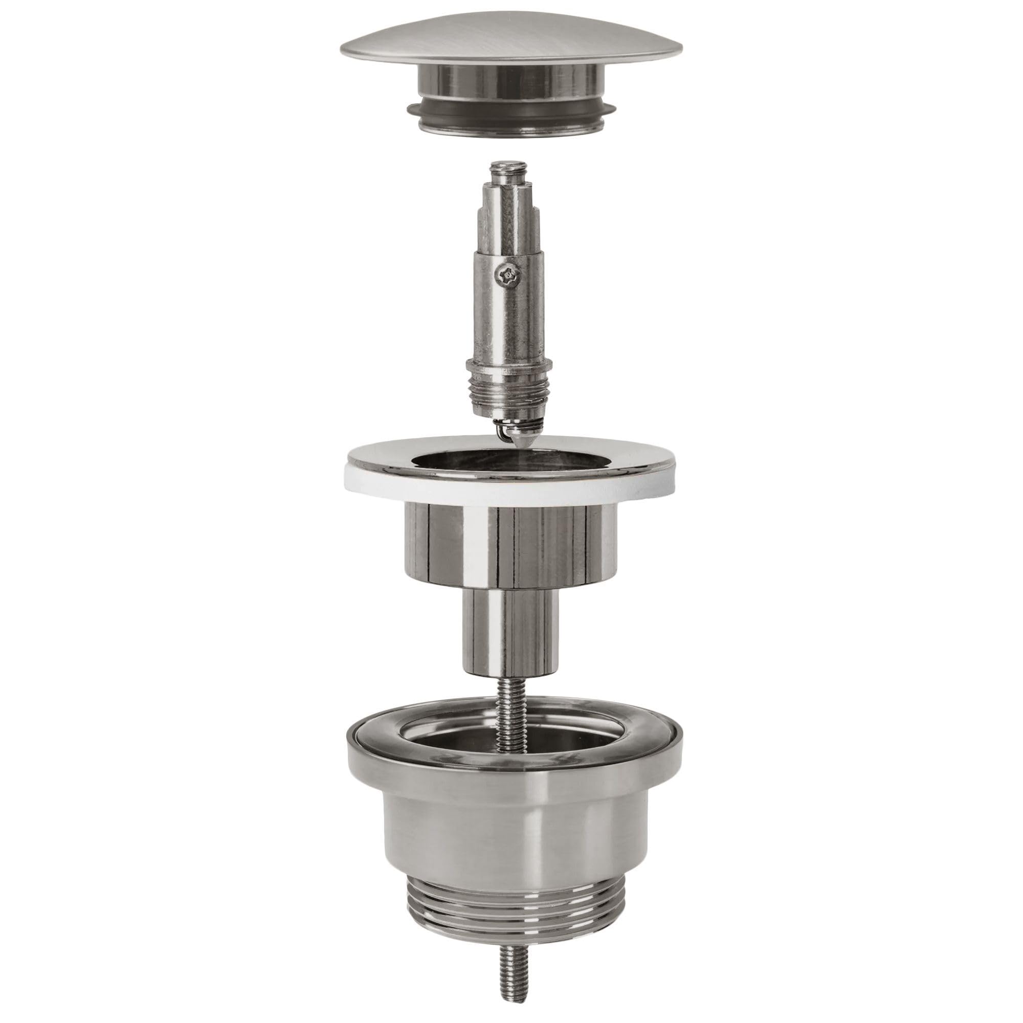 Rea Universal Click-CLAC Brush Nickle Drenaje para Lavabo Tapón para Lavabo de baño con desagüe emergente de rebosadero en latón (níquel)