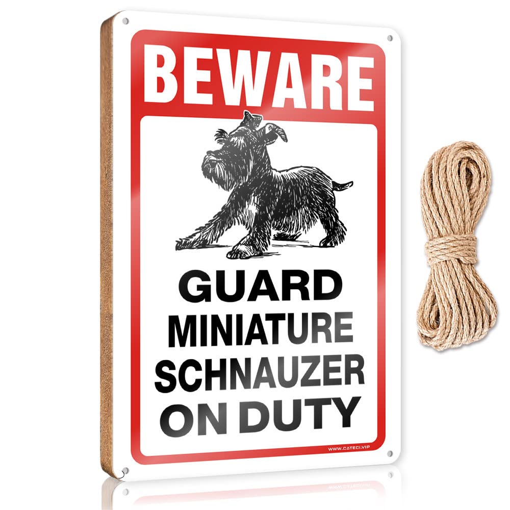 Dtha Women's One Color Wood Decor Sign Beware! Guard Miniature Schnauzer On Duty Wooden Sign Summer Door Sign Rustic Wood Sign(23X35cm)