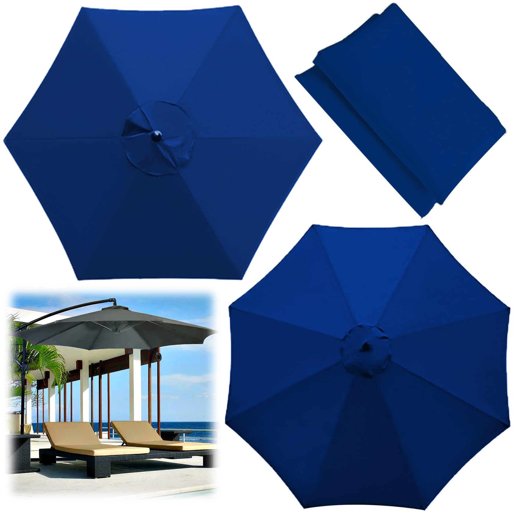 Replacement Parasol Canopy, 2/00270/300 CM Market Table Umbrella Cloth Replacement Fit 6/8 Arms Patio Umbrella Outdoor Deck Parasol Cover Lawn Pool(Color:Royal blue,Size:8 ribs-3m(9.8ft))