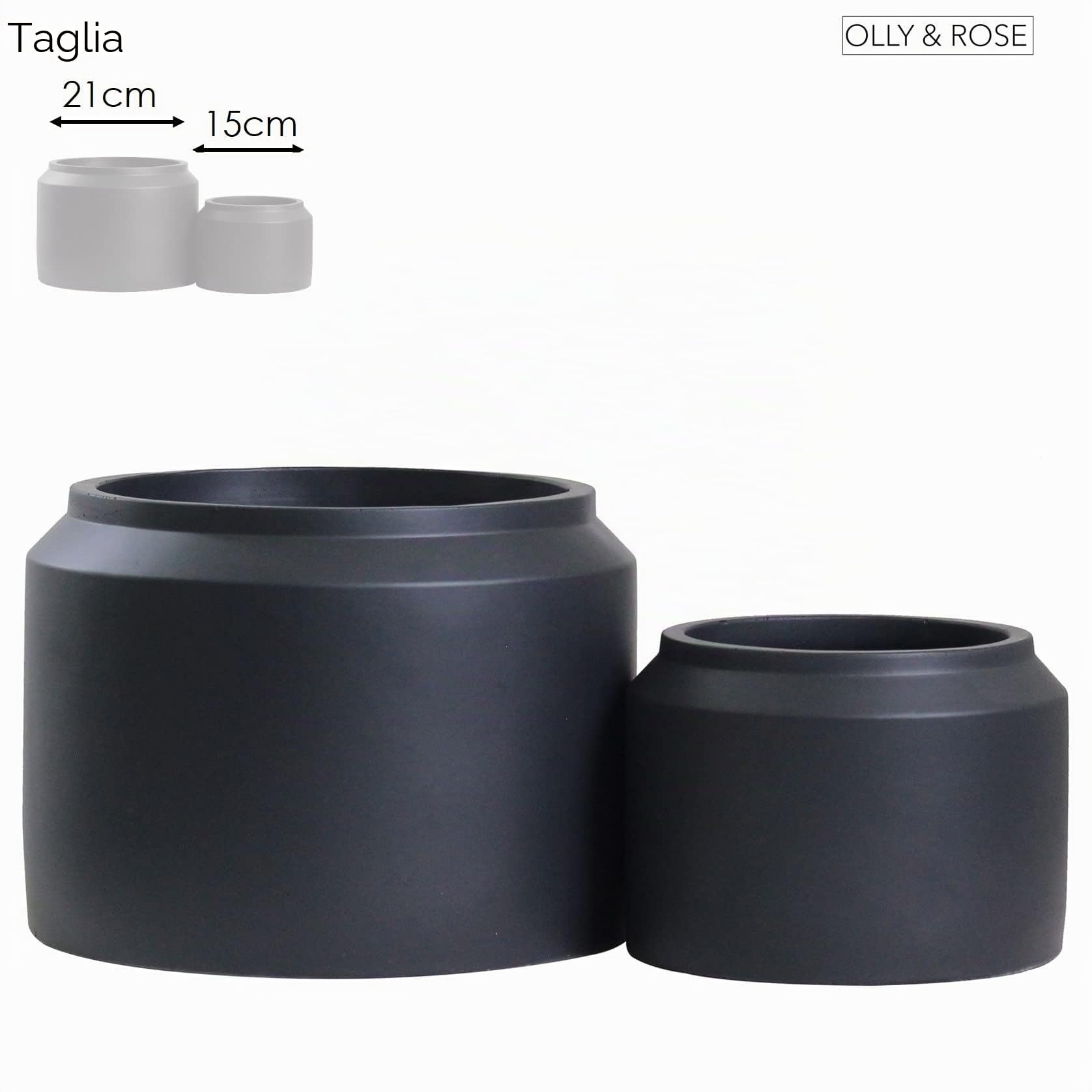 Olly & Rose Porto, set di 2 vasi in ceramica nera opaca, per interni ed esterni, colore nero opaco