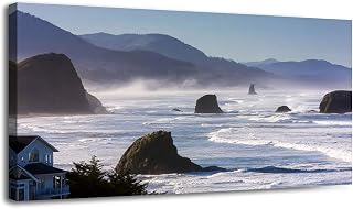 30"x 60" Canvas Wall Art Cannon Beach along Oregon Coast Pacific Ocean Framed Pictures Painting Print Large Wall Art for Living Room Bedroom Abstract Home Wall Decor Artwork