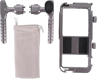 Quick Release Phone Rig Kit Handheld Phone Cage with 2 Handles Video Stabilizer Rig with Cold Shoe Mount 1/4in 3/8in Screw Hole Bluetooth Photography